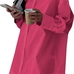 Hot Pink Button-Front Mini Shirt Dress
